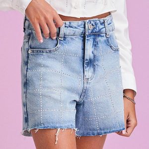 Short Jeans com Strass Azul