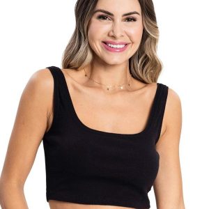 Top Cropped Ribana Básico Preto