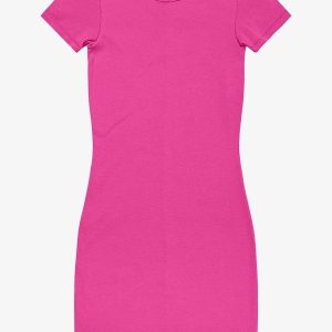 Vestido Acinturado em Ribana Canelada Rosa