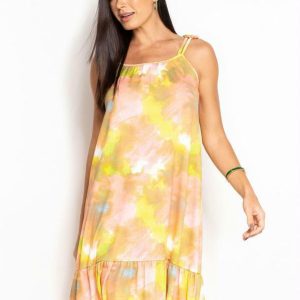 Vestido Alça Dupla Rosa e Azul