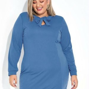 Vestido Azul com Amarração Plus Size