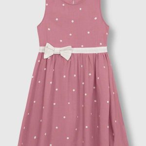Vestido Curto Rodado Acinturado Poá Rosa