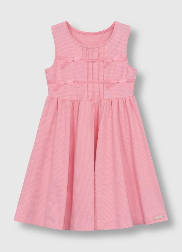 Vestido Curto Rodado em Malha Texturizada Rosa