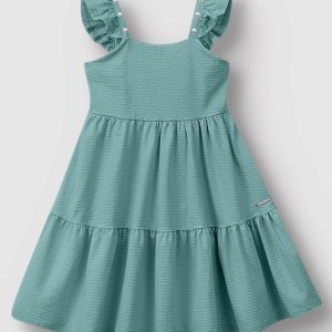 Vestido Godê com Pérolas Azul Turquesa