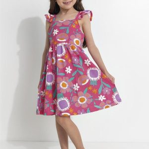 Vestido Infantil Flores Rosa