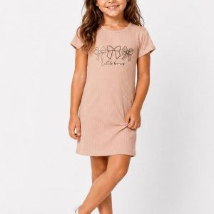 Vestido Infantil Ribana Canelada e Estampa Rosa
