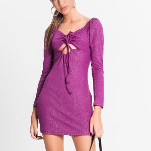 Vestido Juvenil em Ribana Canelada Lurex Roxo