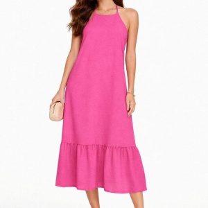 Vestido Longo de Alça e Recorte Maria Rosa