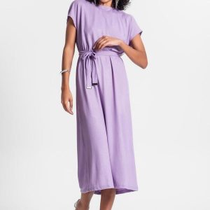 Vestido Midi em Ribana Canelada Roxo