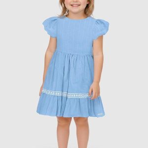 Vestido Rodado com Renda Azul