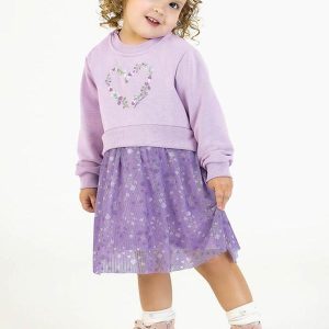 Vestido em Moletinho e Tule Sublimado Roxo