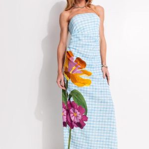Vestido sem Alça Floralice Azul
