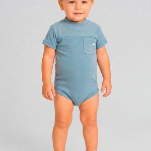 Body com Bolso e Textura Canelada Azul