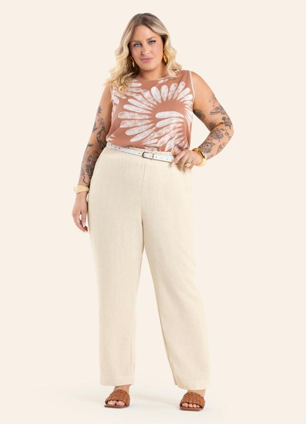 Calça Feminina Reta Linho Bege