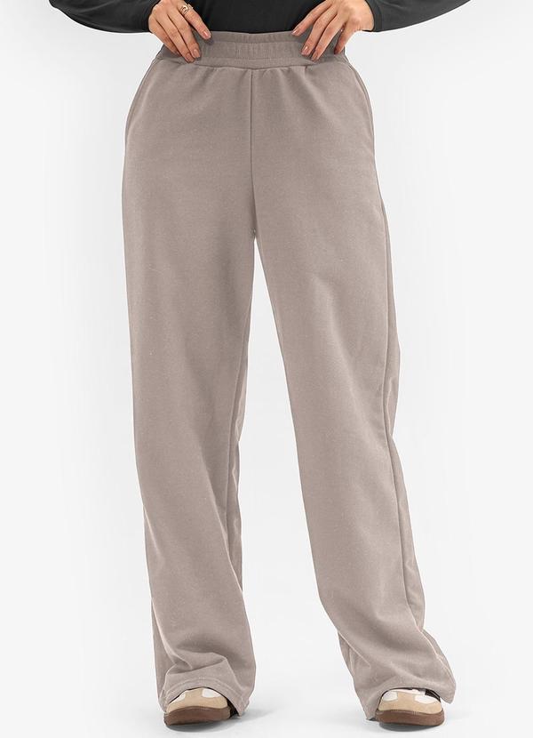 Calça Wide Leg Moletom Peluciado Cinza