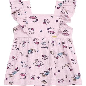 Conjunto Bata Praia com Babado e Shorts Rosa