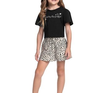 Conjunto Blusa Cropped e Short Preto