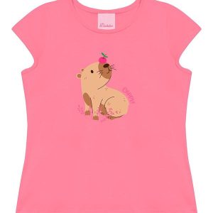 Conjunto Blusa Decote Redondo e Short Saia Rosa