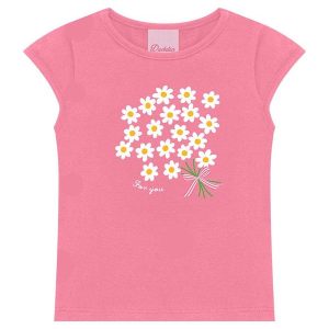 Conjunto Blusa Flores e Short com Cinto Rosa
