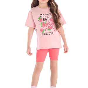 Conjunto Blusa Strass Ciclista Rosa