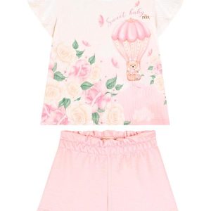 Conjunto Blusa e Shorts em Fleece Linho Rosa