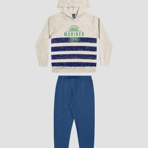 Conjunto Blusão Listrado e Calça Mescla