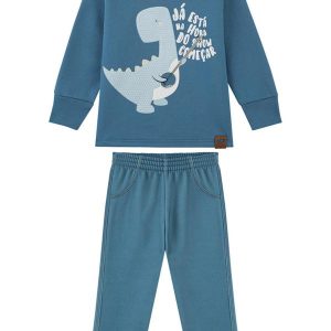 Conjunto Blusão e Calça em Moletom Jeans Azul