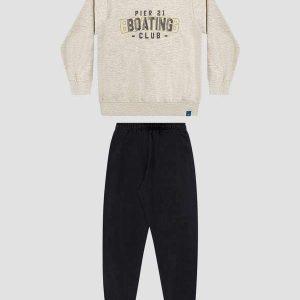 Conjunto Blusão e Calça em Moletom Mescla
