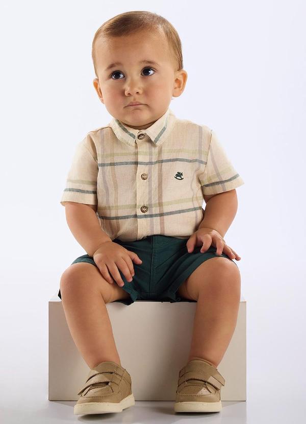 Conjunto Body e Bermuda Bebê Menino Bege