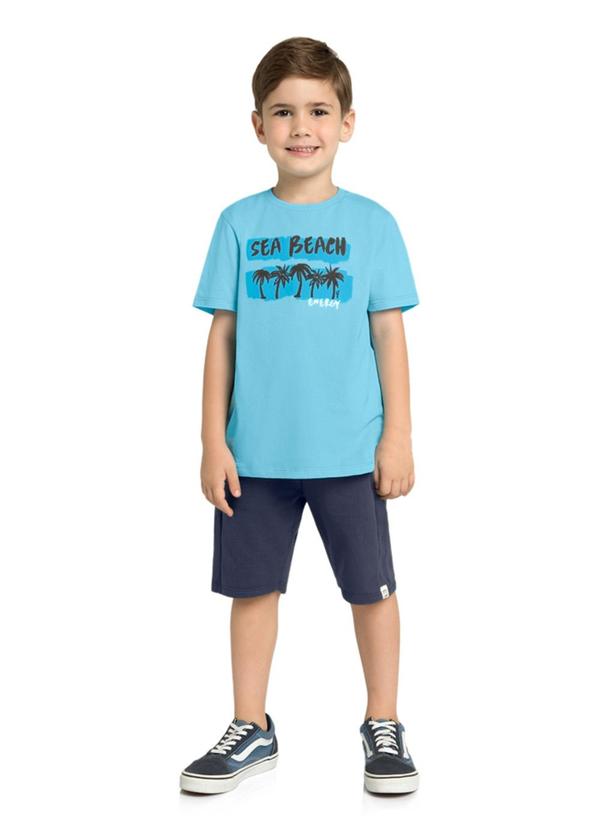 Conjunto Camiseta e Bermuda em Moletinho Azul