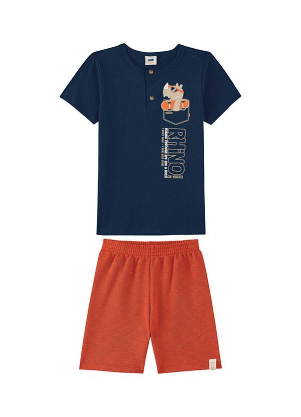 Conjunto Camiseta e Bermuda em Moletinho Azul