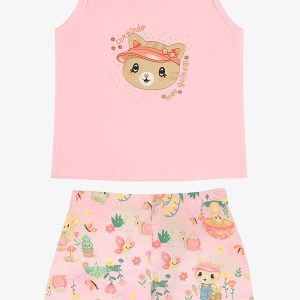 Conjunto Feminino Regata com Shorts Rosa