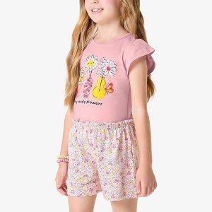Conjunto Infantil Blusa com Shorts Rosa