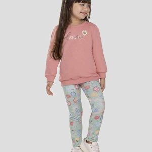 Conjunto Infantil Menina Blusão e Legging Estampada Rosa