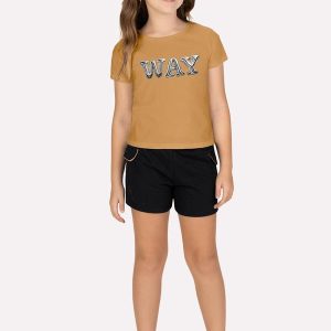 Conjunto Infantil Menina Lettering Marrom