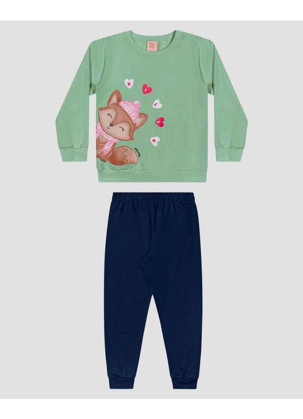 Conjunto Infantil Menina com Blusão e Calça Moletom Verde