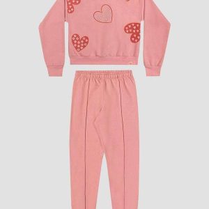 Conjunto Infantil Menina com Blusão e Calça em Moletom Rosa