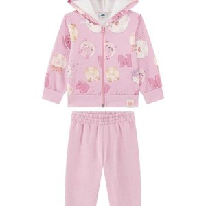 Conjunto Jaqueta e Calça em Moletom Rosa