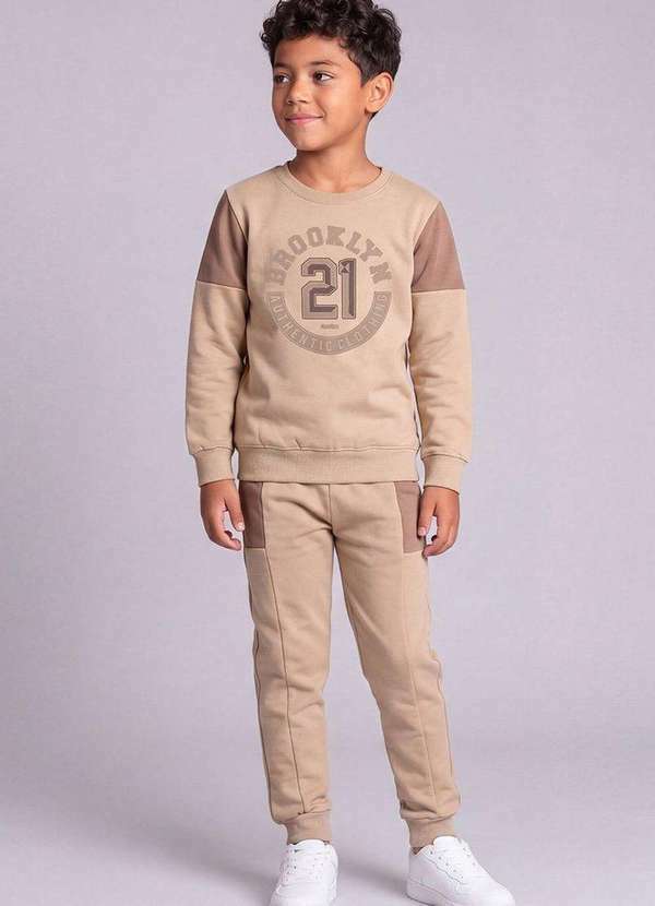 Conjunto Moletom com Recortes Bege