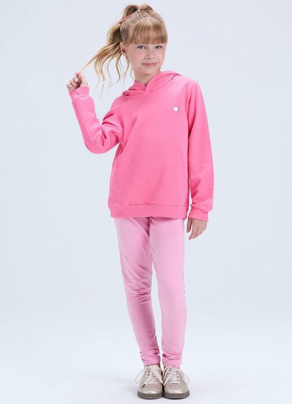Conjunto de Moletom com Capuz e Pingente Rosa