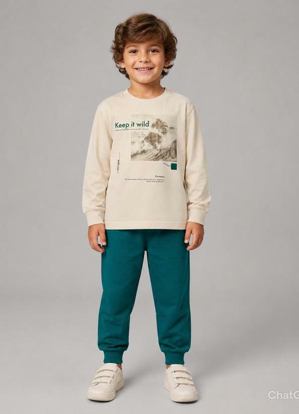 Kit Conjunto Camiseta com Calça Bege