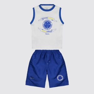 Kit Cruzeiro Regata e Shorts Infantil Branco e Azu