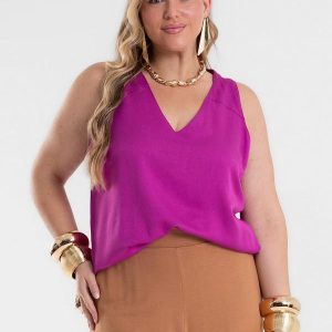 Regata Feminina Decote V Roxo