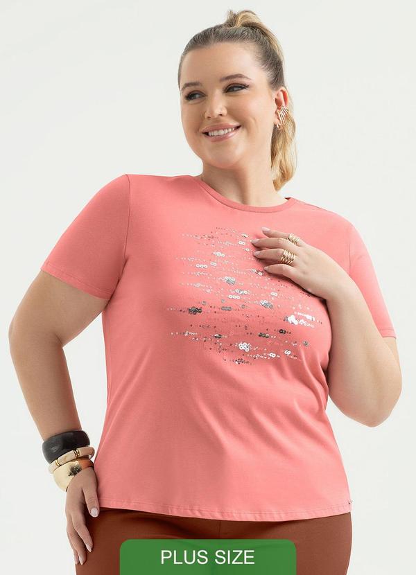 T-Shirt Plus Size em Algodão Rosa