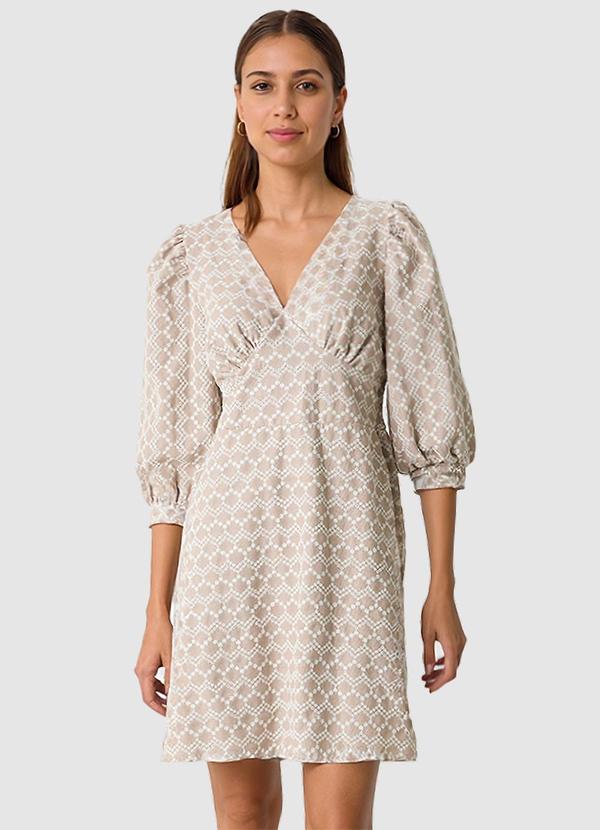 Vestido Curto com Linho Marrom