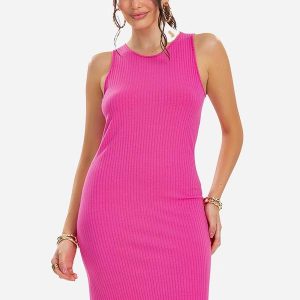 Vestido Curto em Ribana Canelada Rosa