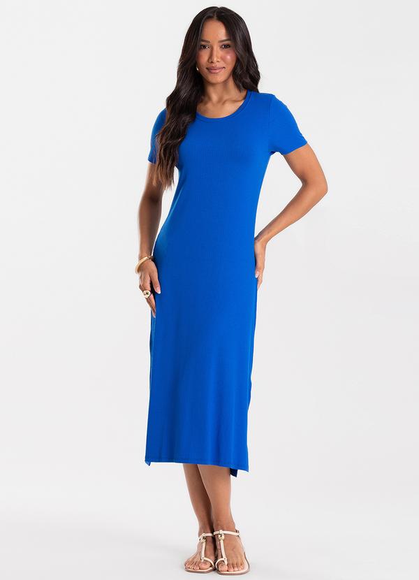 Vestido Feminino Básico Midi em Ribana Azul