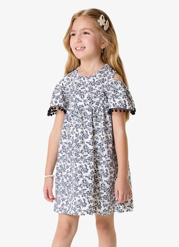 Vestido Infantil Cotton com Pompom Bege