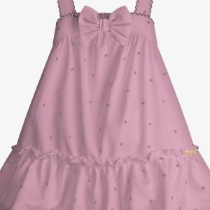 Vestido Infantil Malha Tech Poá Rosa