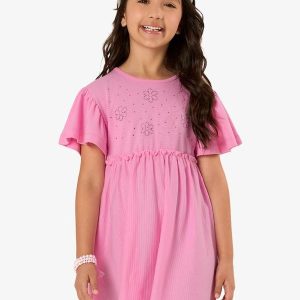 Vestido Infantil Malha Texturizada Rosa